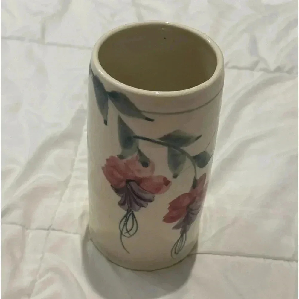 Vintage Handmade Cottagecore Floral Flower Vase 7” Tall Large Handle 90s Unique - Picture 10 of 13